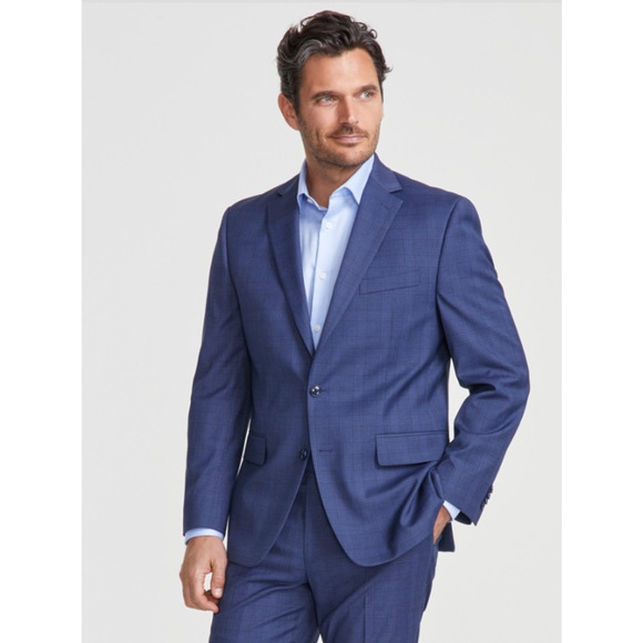Perry Ellis Men Modern Fit Nested Suit Jacket Blue Plaid Size 40R (Jacket Only)